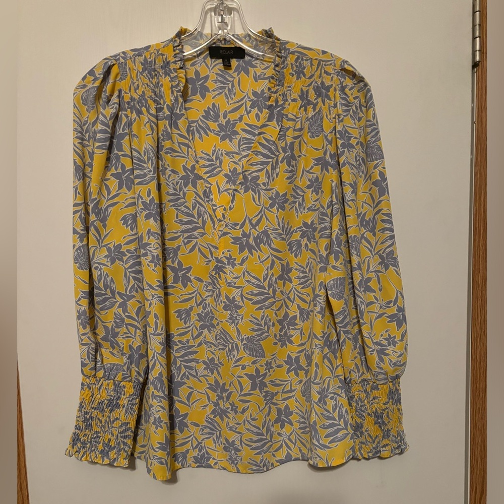 Eclair Yellow and Blue Long Sleeve Blouse